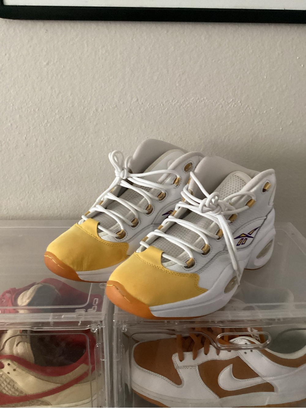 Reebok Kids White and Yellow High-Top Sneakers